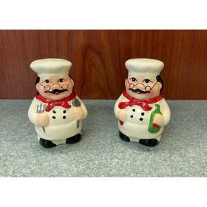 Chef Cook 2.5" Ceramic Salt & Pepper‎ Shaker Set - Moustache Glasses Fat Chunky